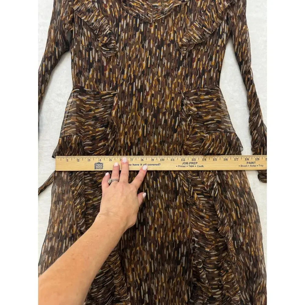 Carolina Herrera Dress Womens 6 Silk Animal Print Ruffle Tie Waist Knee Length - Picture 13 of 15